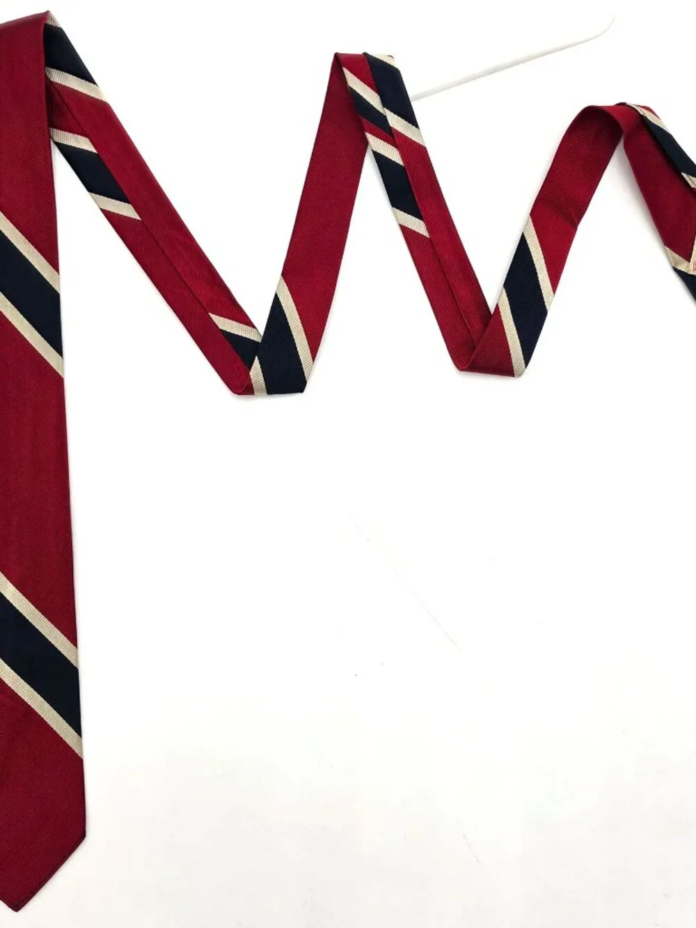 Vtg MCM Ben Reif San Francisco Red Blue White Stripe Silk Repp Tie Necktie 2.5 - Picture 2 of 3